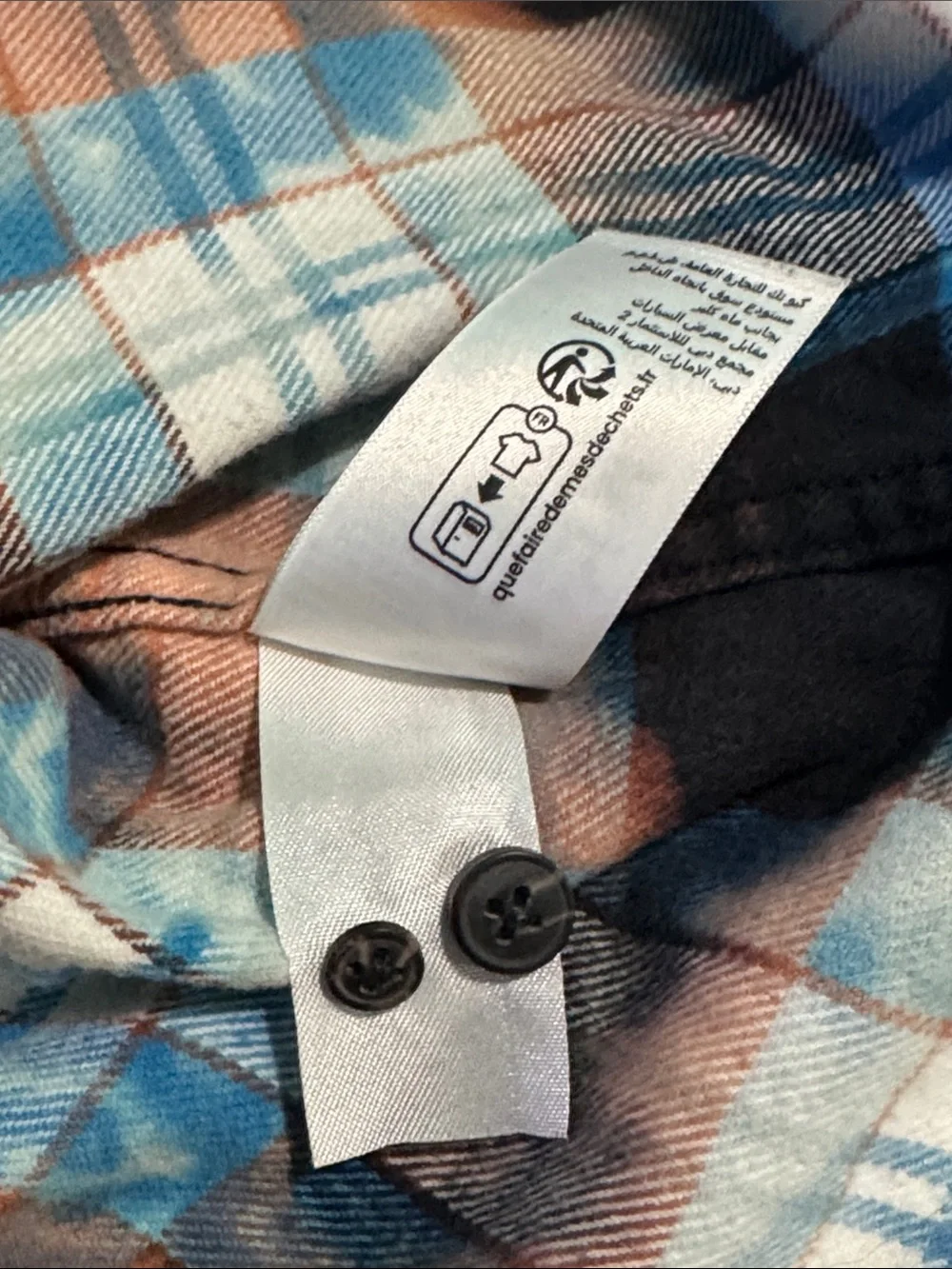 Upcycled Bleach Dyed Flannel Shirt XS 18.5” P2P Blue/Peach NWOT